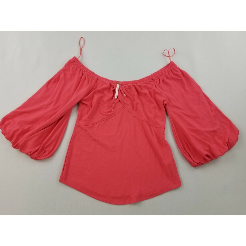 Free People Womens Pink Red Off Shoulder Puff Sleeve Blouse OB938418 XS